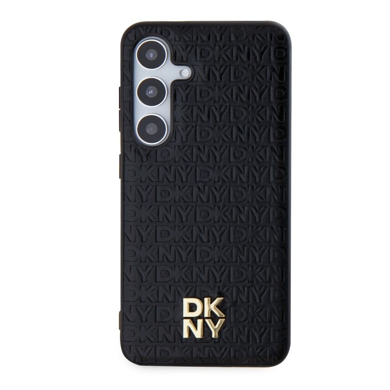 DKNY PU bőr Ismétlődő mintás Stack Logo Magsafe hátlap Samsung Galaxy S24 fekete