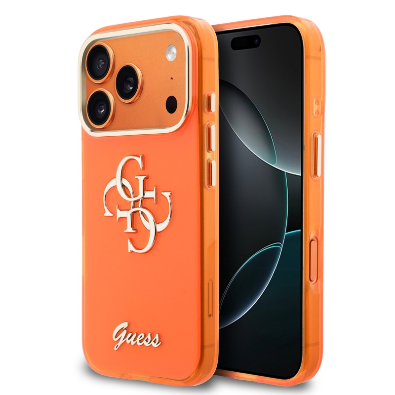 Guess IML 4G Script fém logós hátlap iPhone 17 Pro narancssárga színű iPhone 17 Pro készülékhez