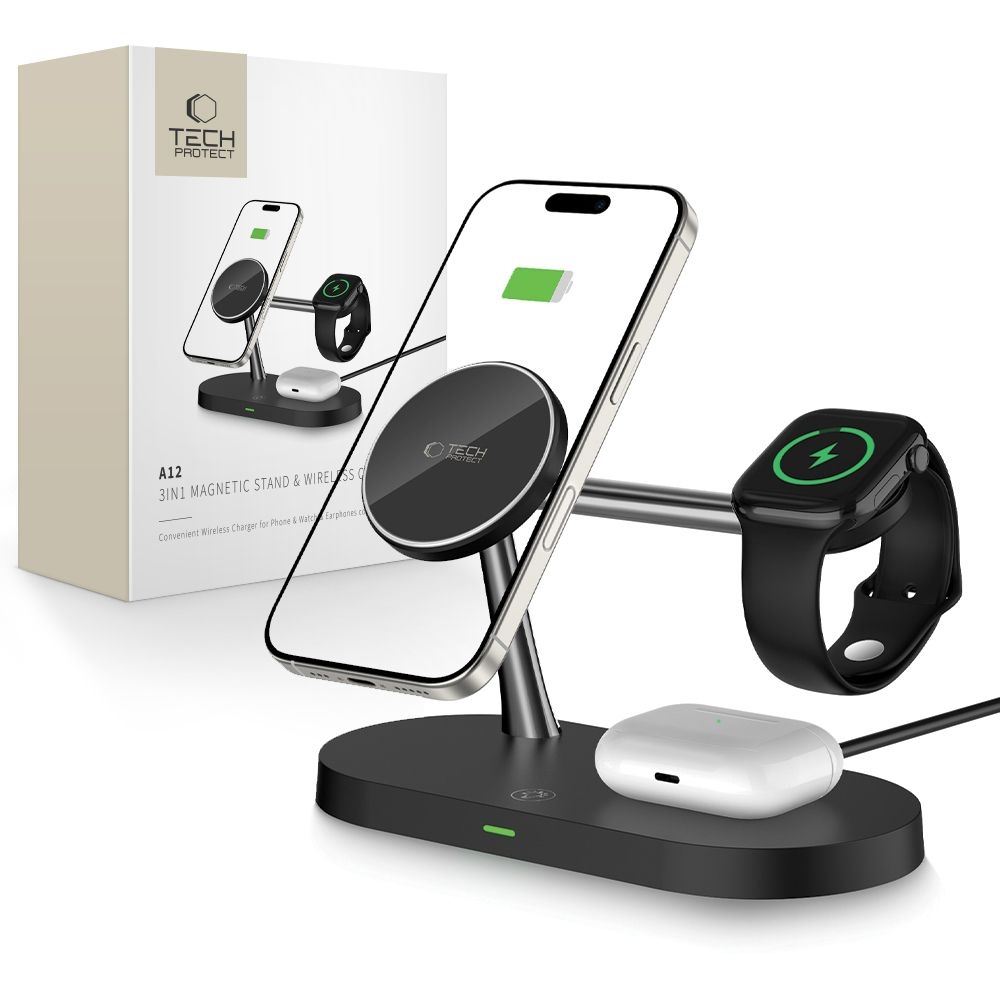 Tech-Protect A12 3in1 töltőállvány - fekete