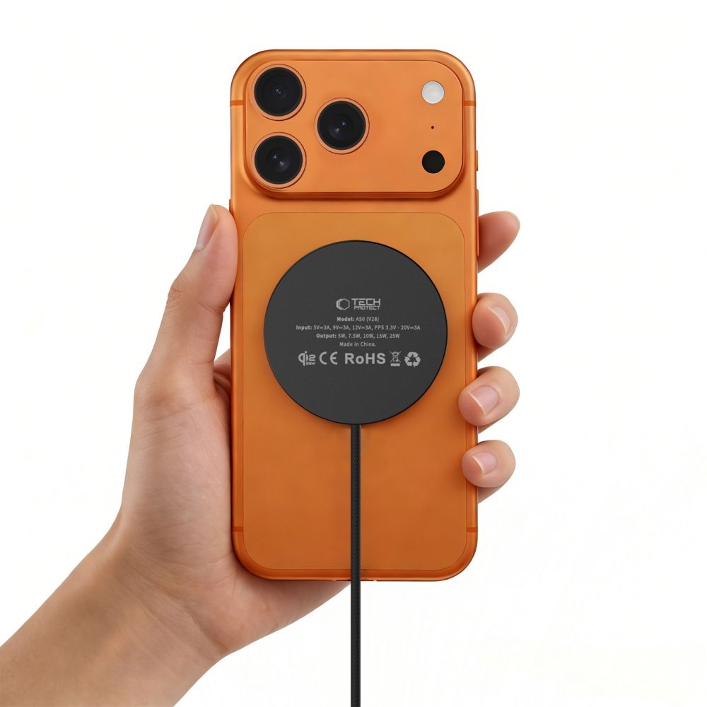 Tech-Protect A50 mágneses MagSafe 25W Qi2.2 vezeték nélküli töltő - Fekete