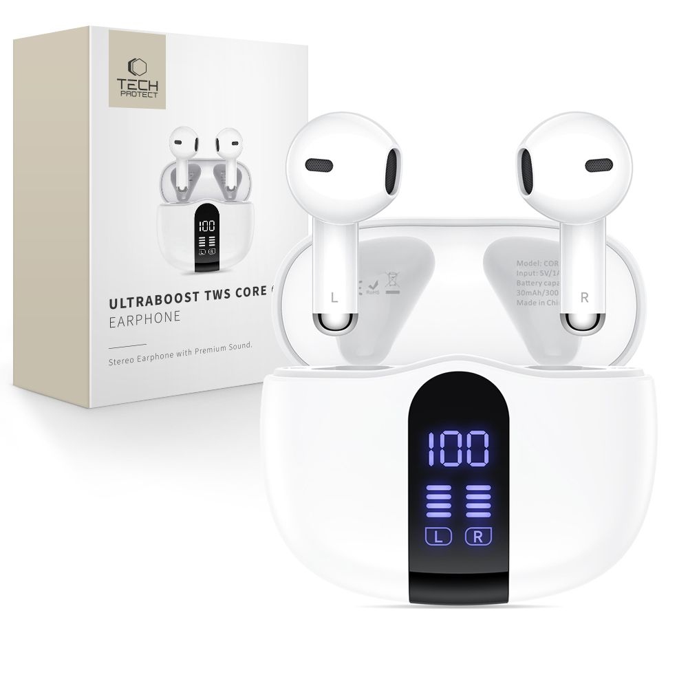 Tech-Protect UltraBoost TWS Earphone Core G2 vezeték nélküli fejhallgató - fehér