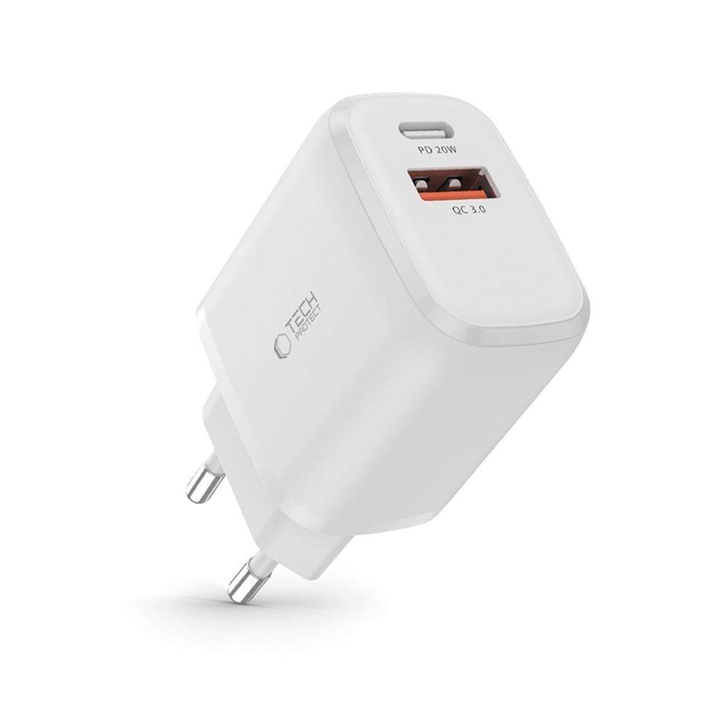 Tech-Protect C20W 2 portos hálózati töltő PD20W/QC3.0 - fehér
