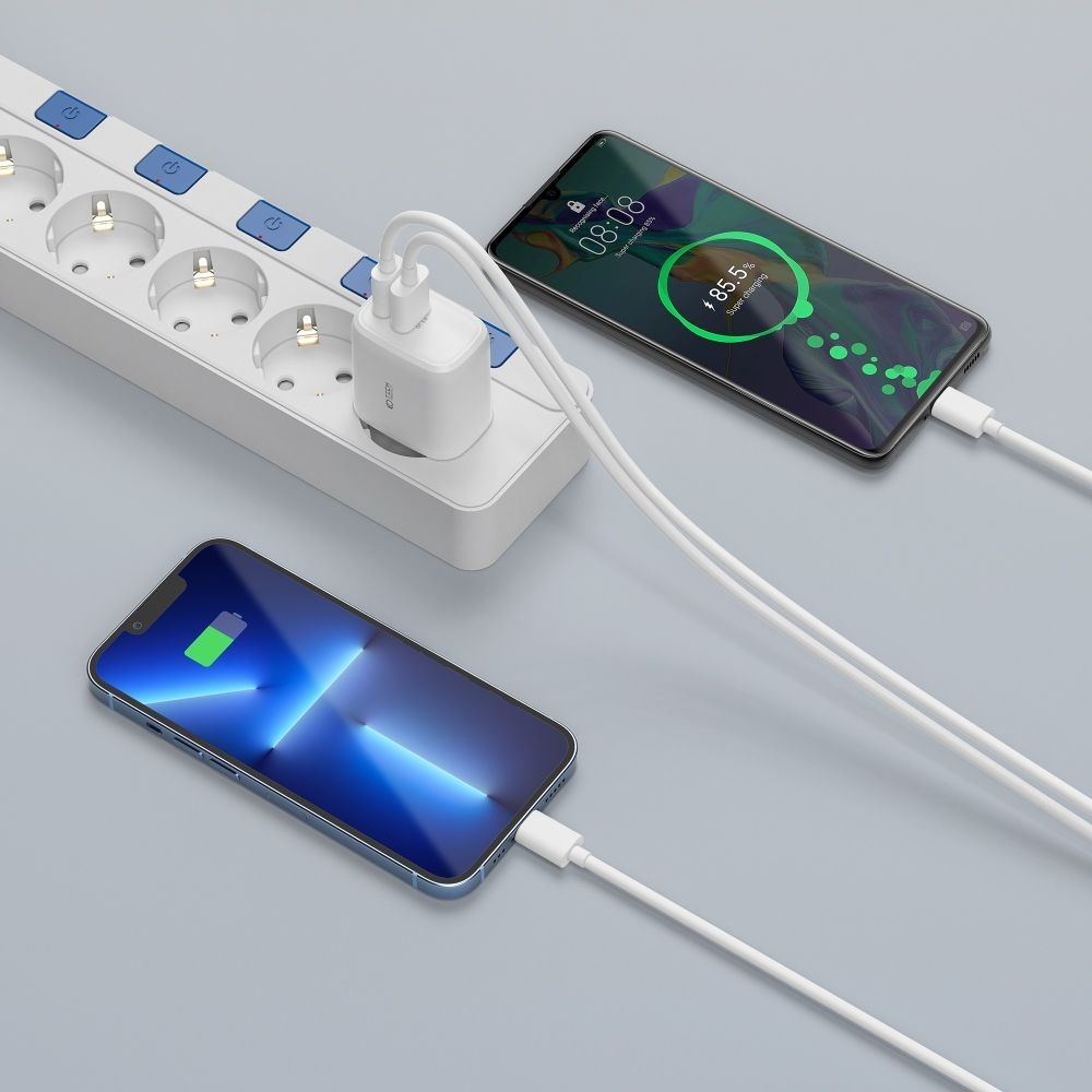 Tech-Protect C20W 2 portos hálózati töltő PD20W/QC3.0 - fehér