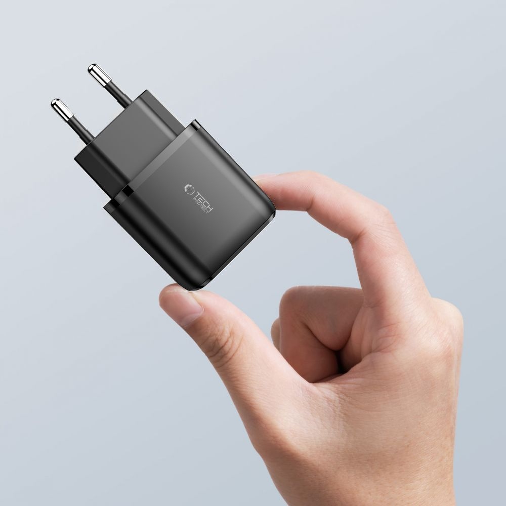 Tech-Protect C20W 2 portos hálózati töltő PD20W/QC3.0 - fekete