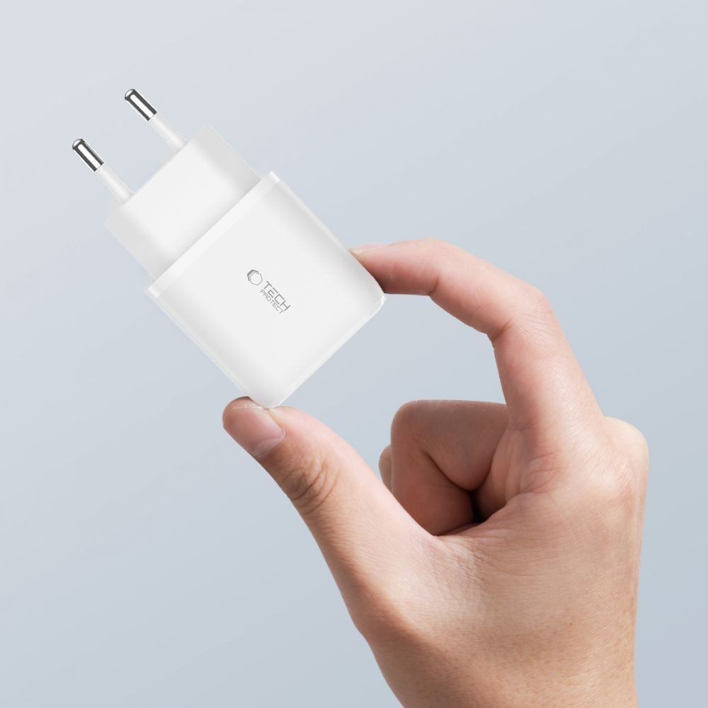 Tech-Protect C20W PD20W/QC3.0 2 portos töltő + USB-C / Lightning kábel - fehér