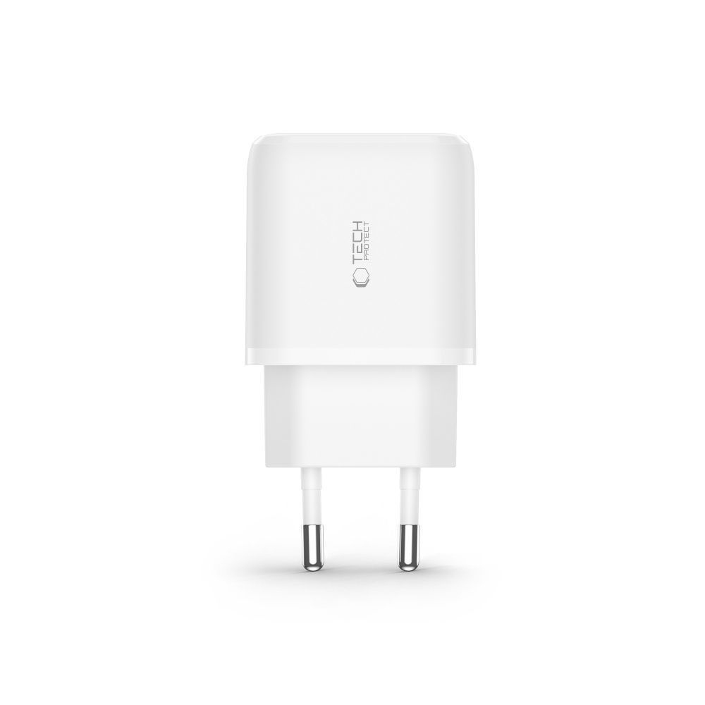 Tech-Protect C20W PD20W/QC3.0 2 portos töltő + USB-C / USB-C kábel - fehér
