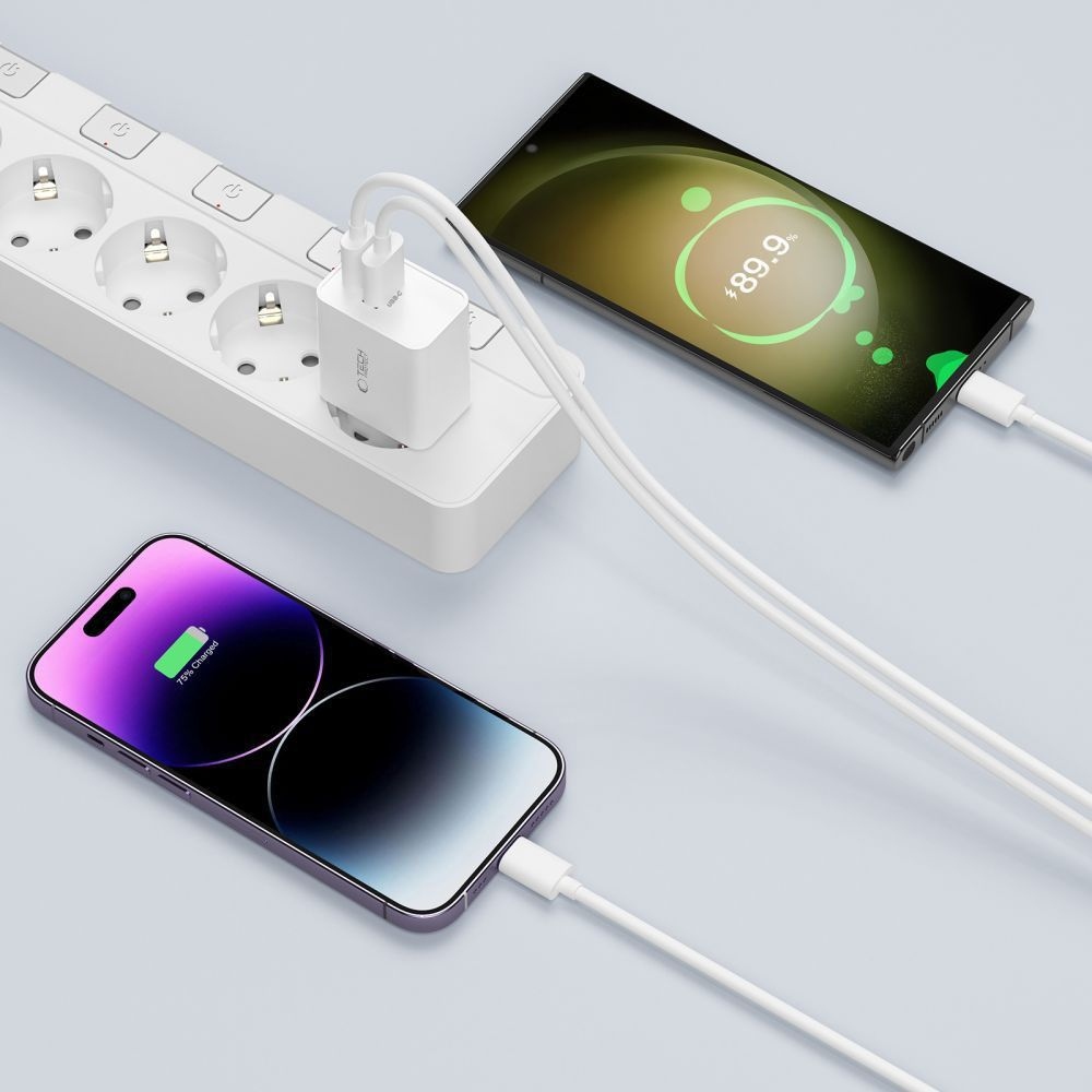 Tech-Protect C35W 2 portos PD35W töltő + villám/USB-C kábel - fehér