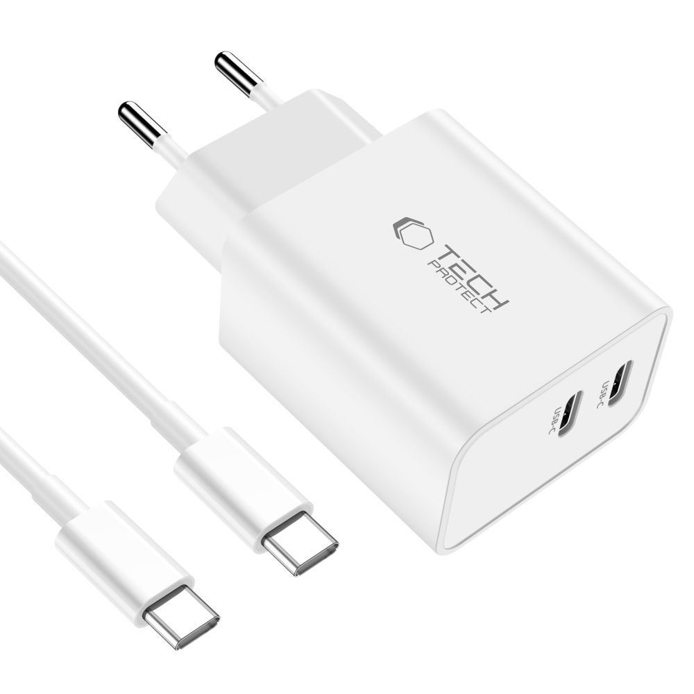 Tech-Protect C35W 2 portos PD35W töltő + USB-C/USB-C kábel - fehér