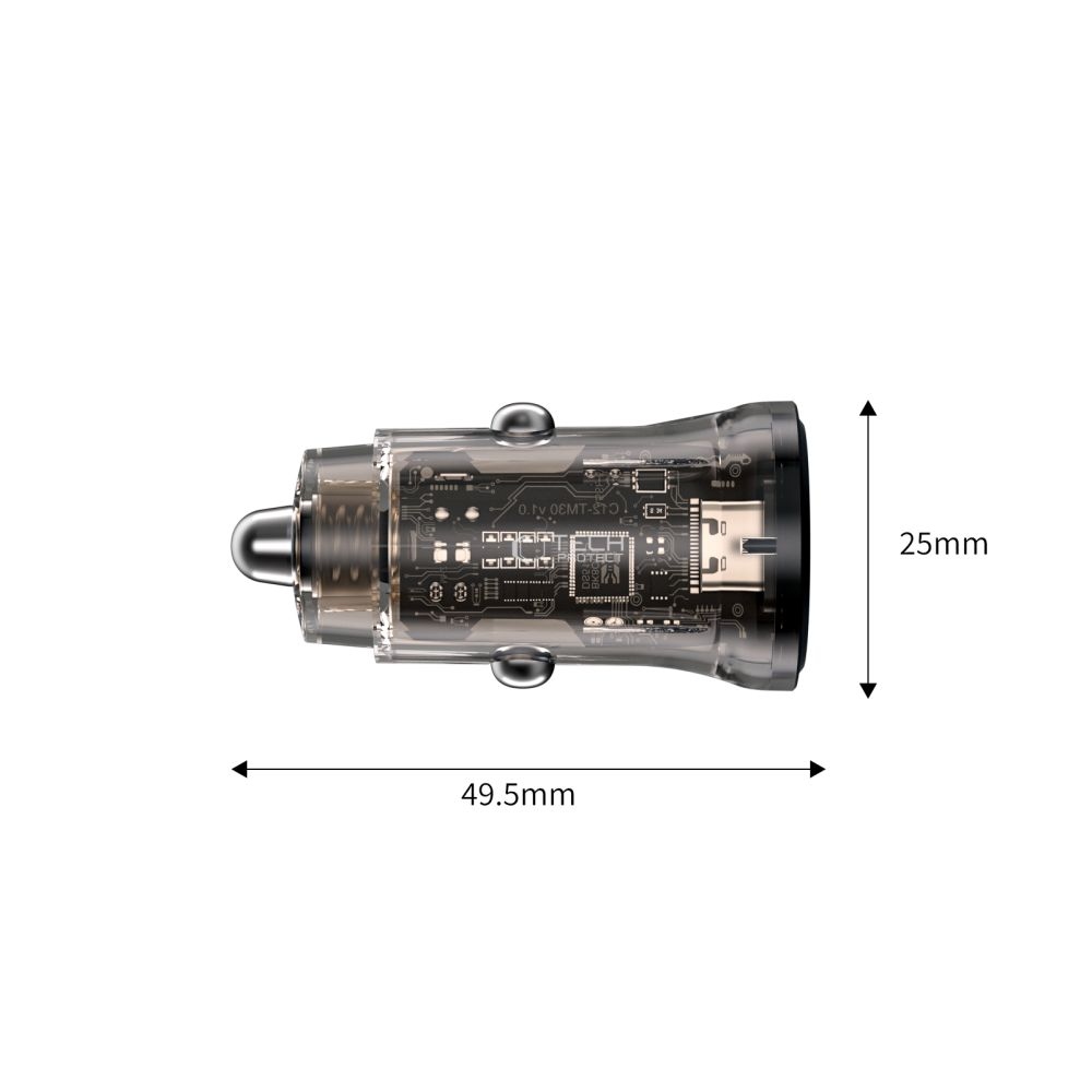 Tech-Protect CC01 PD45W/QC3.0 2 portos autós töltő - fekete