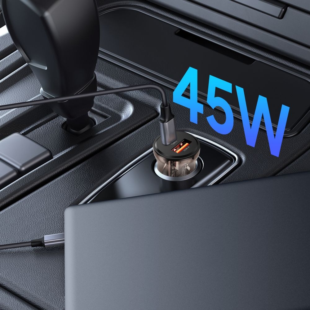 Tech-Protect CC01 PD45W/QC3.0 2 portos autós töltő - fekete