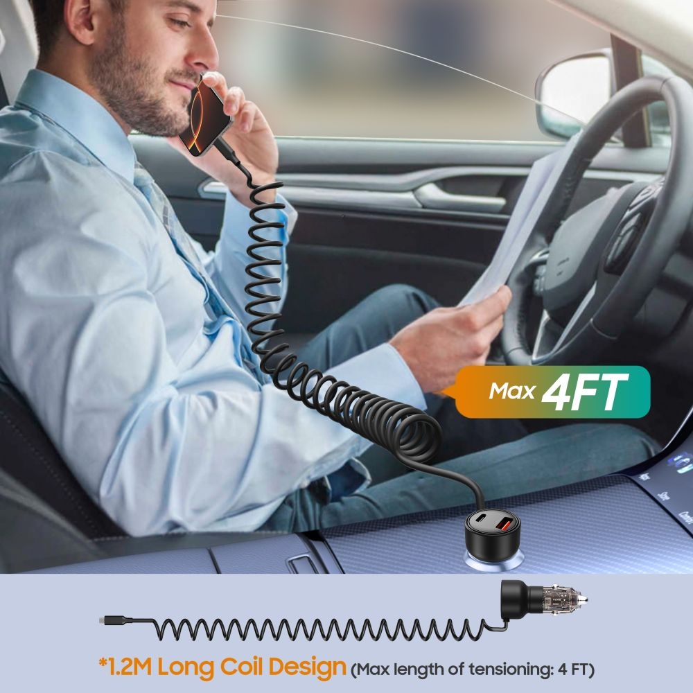 Tech-Protect CC05 PD60W 2 portos autós töltő USB-C kábellel - fekete