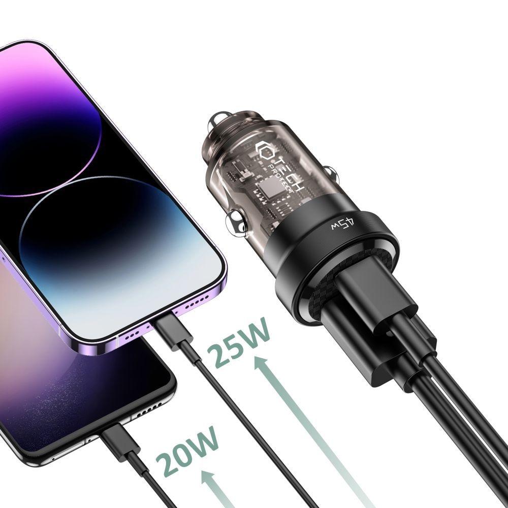 Tech-Protect CC45W 2 portos autós töltő PD45W/QC3.0 - fekete