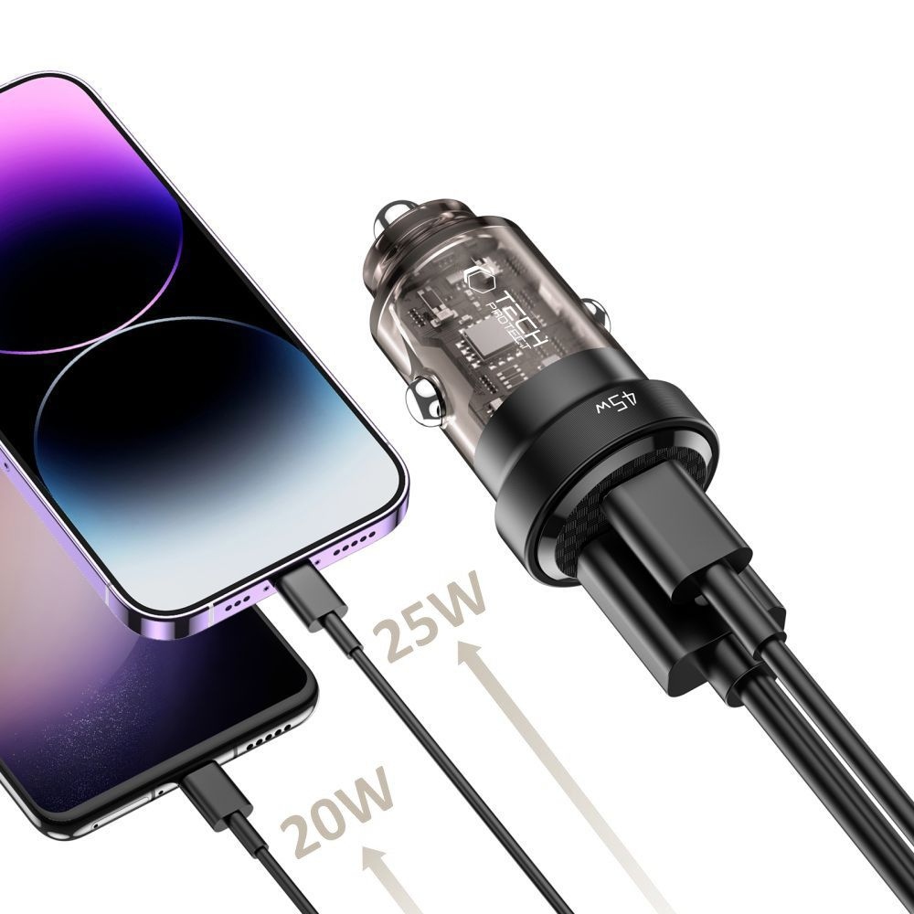 Tech-Protect CC45W 2 portos autós töltő PD45W/QC3.0 - fekete