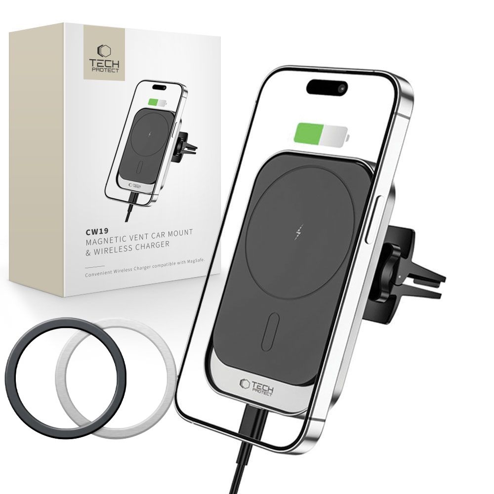Tech-Protect CW19 MagSafe autós tartó vezeték nélküli töltéssel szellőzéshez 15W - Fekete