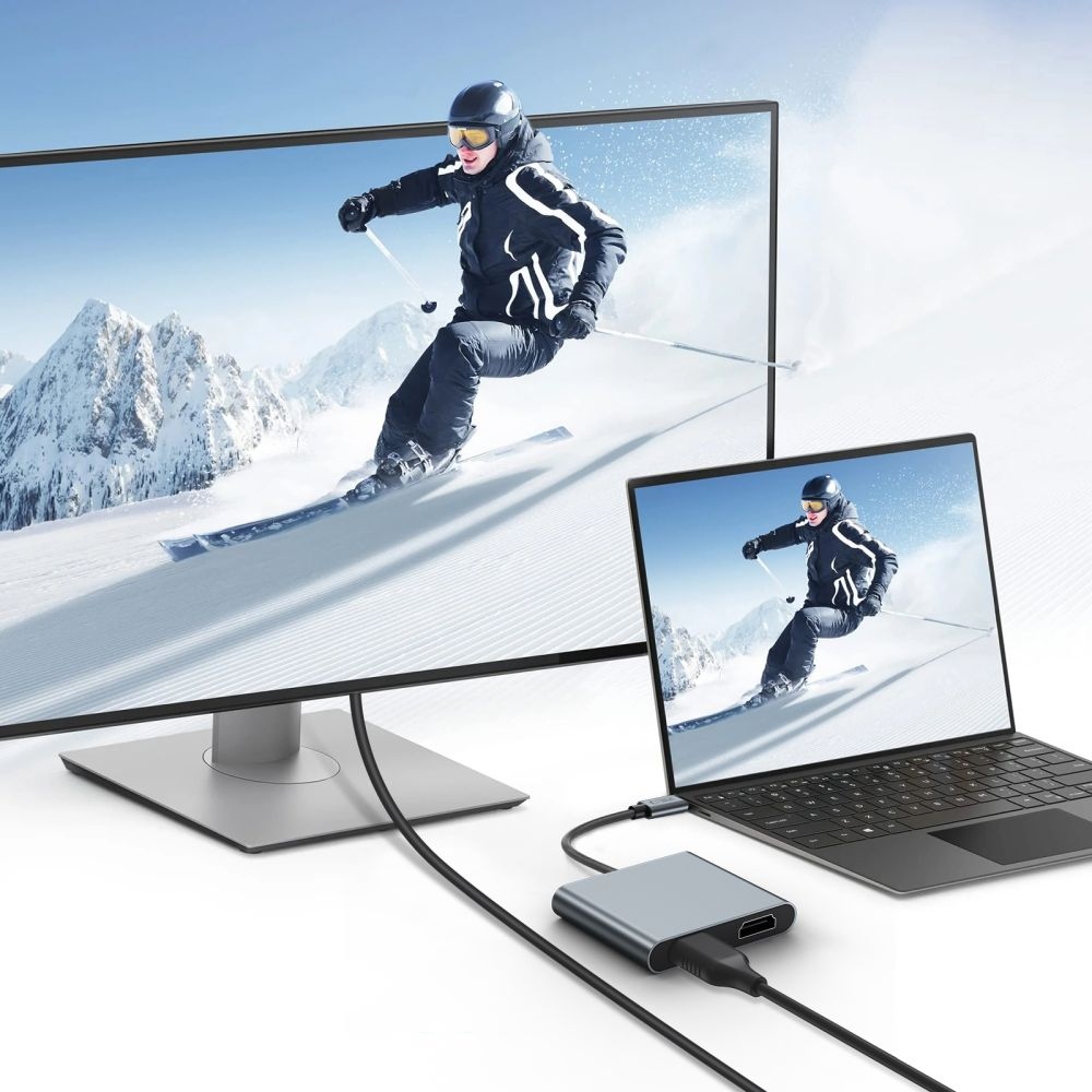 Tech-Protect HB08 Hub adapter 4in1 USB-C USB2.0 2xHDMI 4K 60Hz - szürke