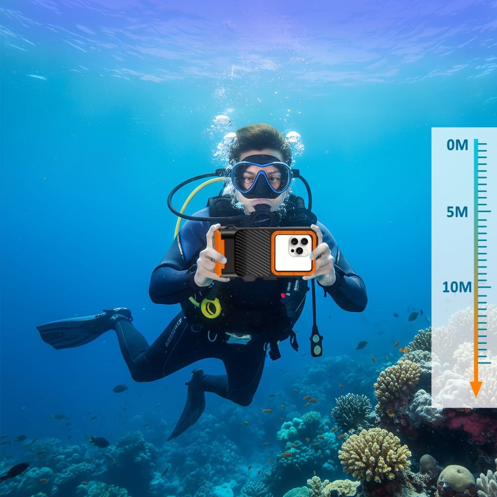 Tech-Protect IPX8 Pro univerzális vízálló búvártáska - fekete/narancssárga