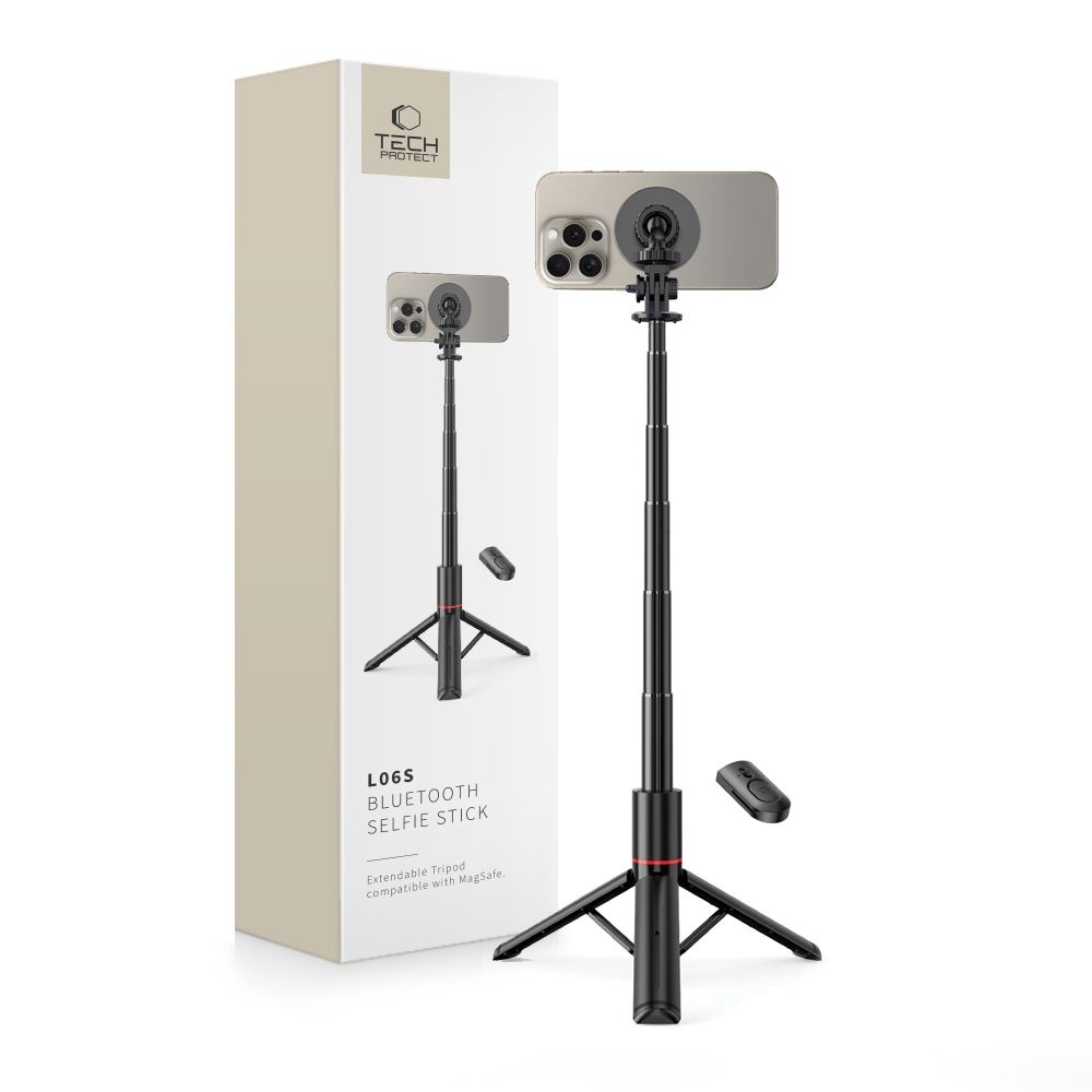 Tech-Protect L06S Bluetooth MagSafe szelfibot állvánnyal - fekete