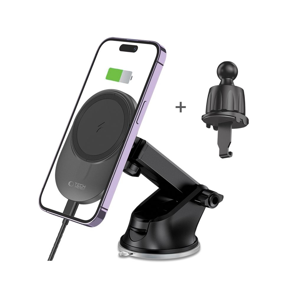 Tech-Protect MM15W-V1 MagSafe vezeték nélküli töltőtartó műszerfalra és szellőzésre - fekete színű