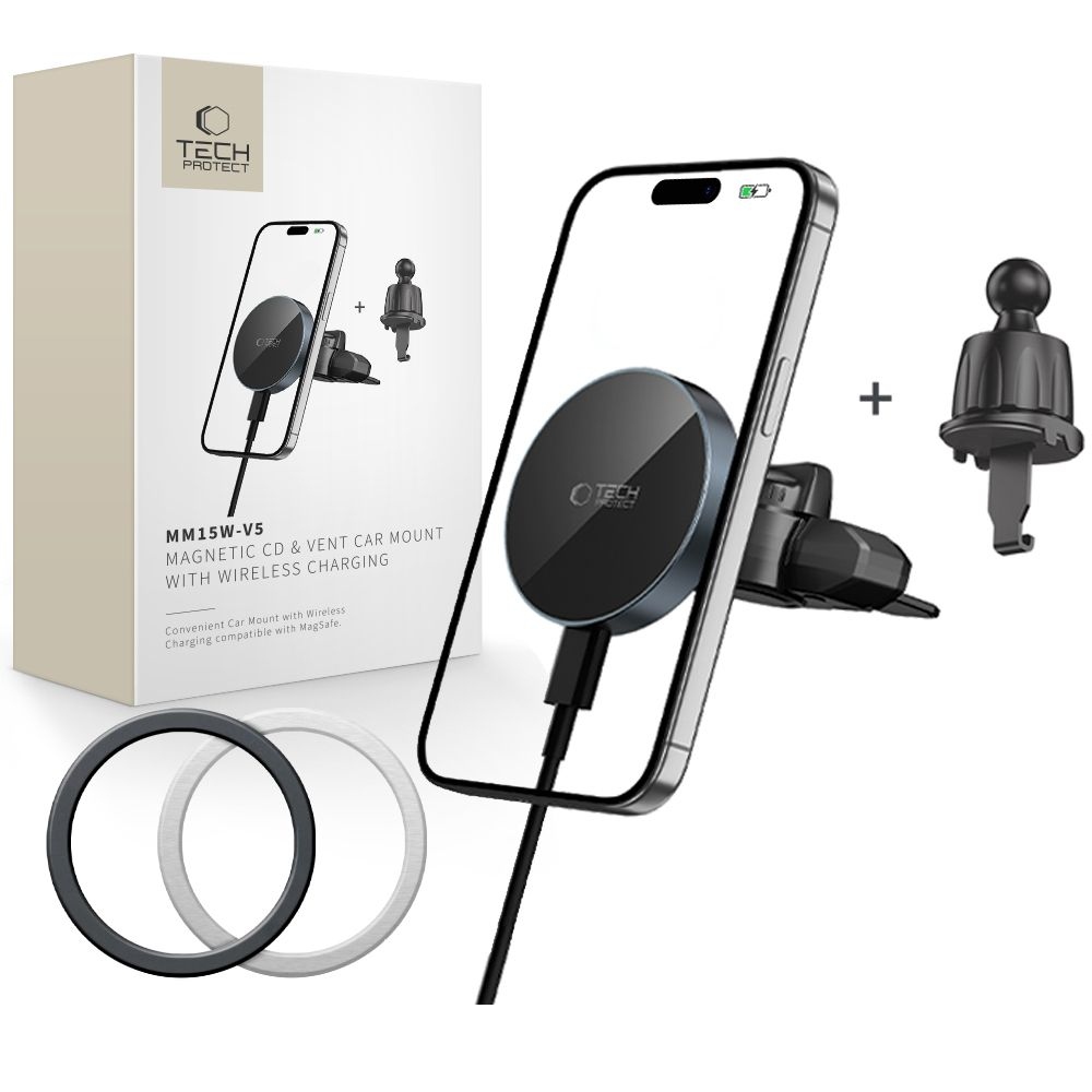Tech-Protect MM15W-V5 CD & Vent MagSafe autós tartó vezeték nélküli töltéssel - Fekete