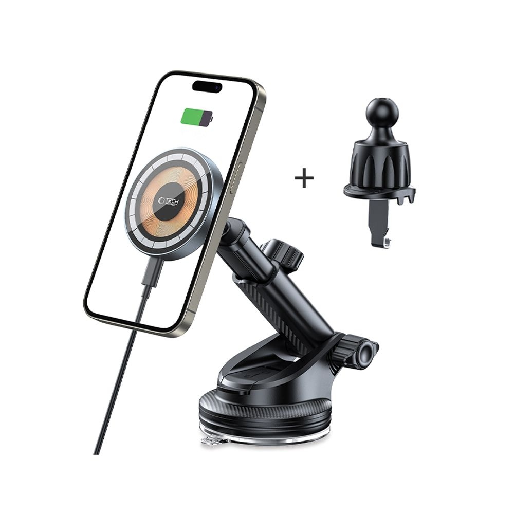 Tech-Protect MM15W-V5 MagSafe műszerfal- és szellőzőtartó vezeték nélküli töltéssel - fekete