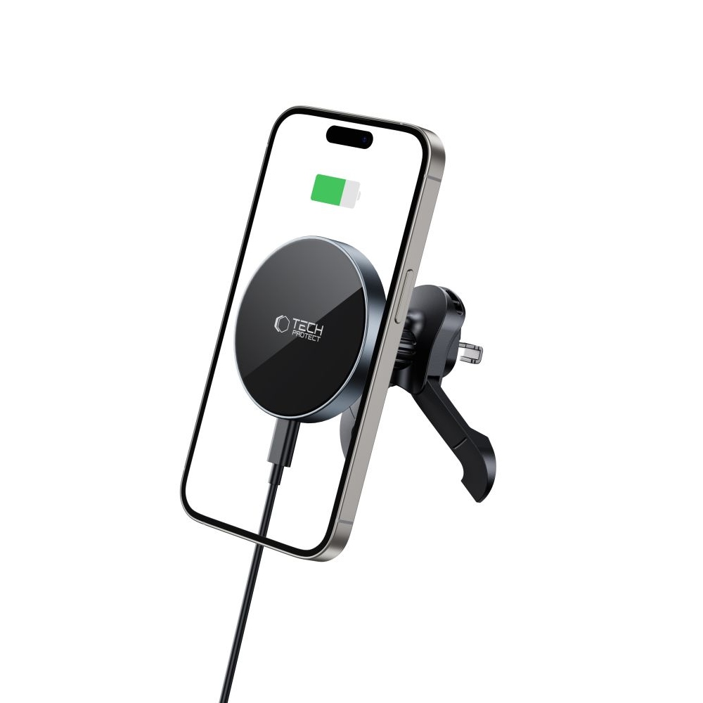 Tech-Protect MM15W-V5 Stabil Vent MagSafe autós tartó vezeték nélküli töltéssel - Fekete