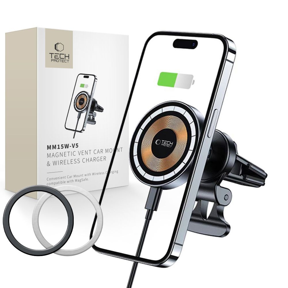 Tech-Protect MM15W-V5 Vent Car Mount 15W MagSafe tartó vezeték nélküli töltéssel - Fekete