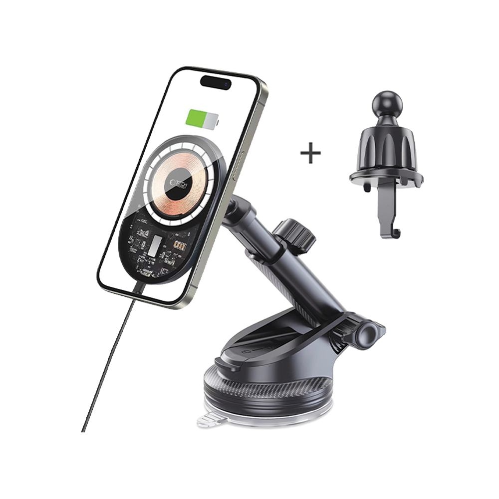 Tech-Protect MM15W-V6 műszerfal és szellőzőnyílás MagSafe tartó vezeték nélküli töltéssel - Fekete