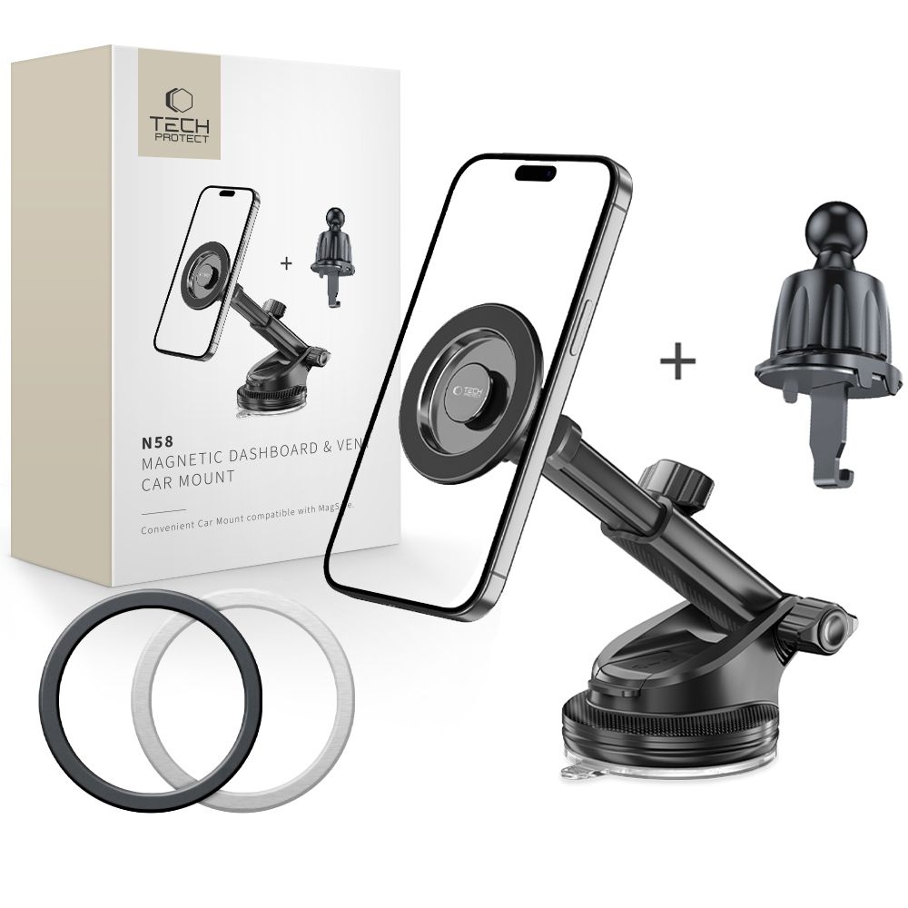 Tech-Protect N58 MagSafe mágneses tartó műszerfalra és szellőztetőre - fekete színben