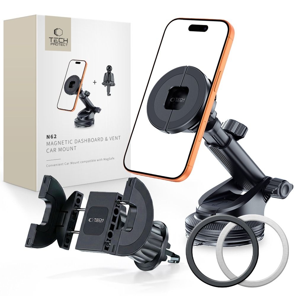 Tech-Protect N62 2in1 telefontartó MagSafe készülékkel műszerfalra és szellőzésre - fekete színben
