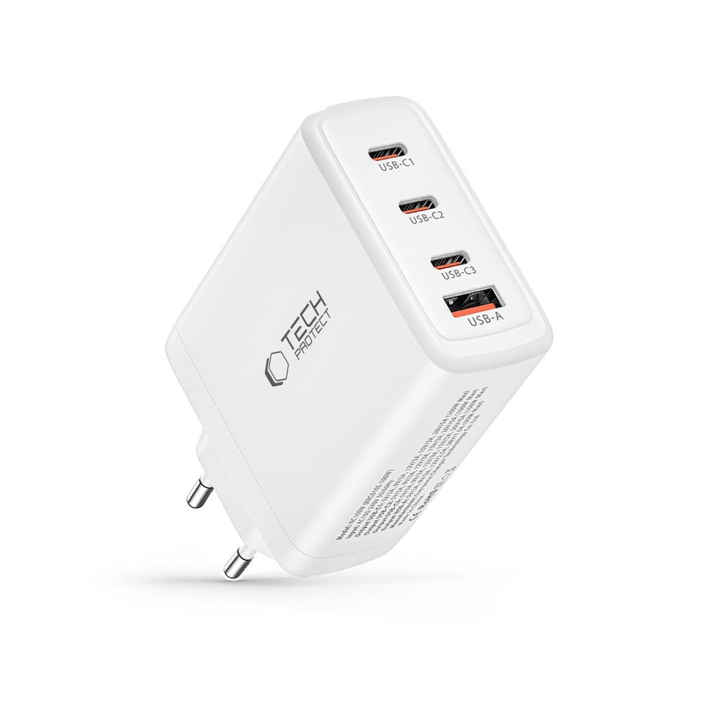 Tech-Protect NC100W-GAN 4-port PD100W/QC3.0 töltő - fehér