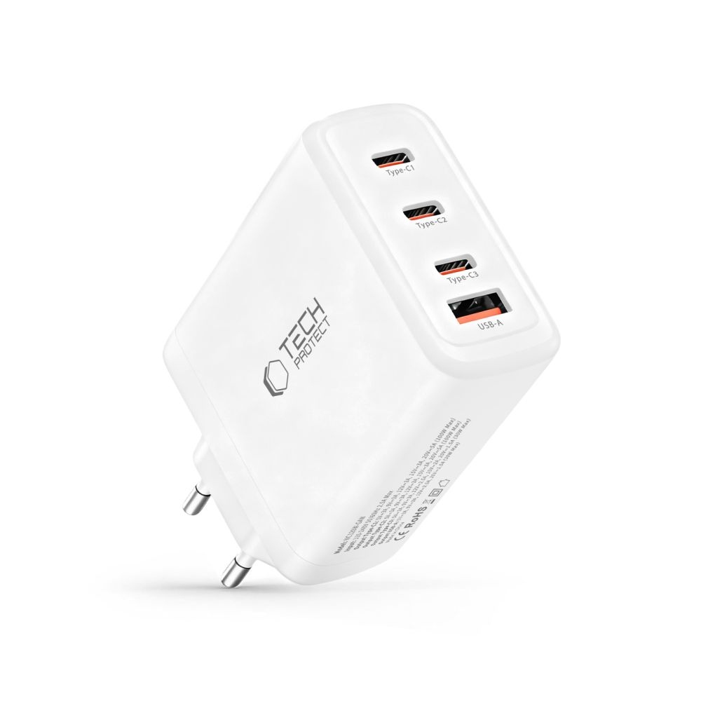 Tech-Protect NC120W-GAN 4 portos PD120W/QC3.0 töltő - fehér