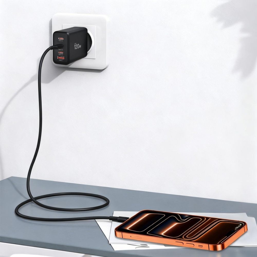 Tech-Protect NC120W-GAN 4 portos PD120W/QC3.0 töltő - fekete