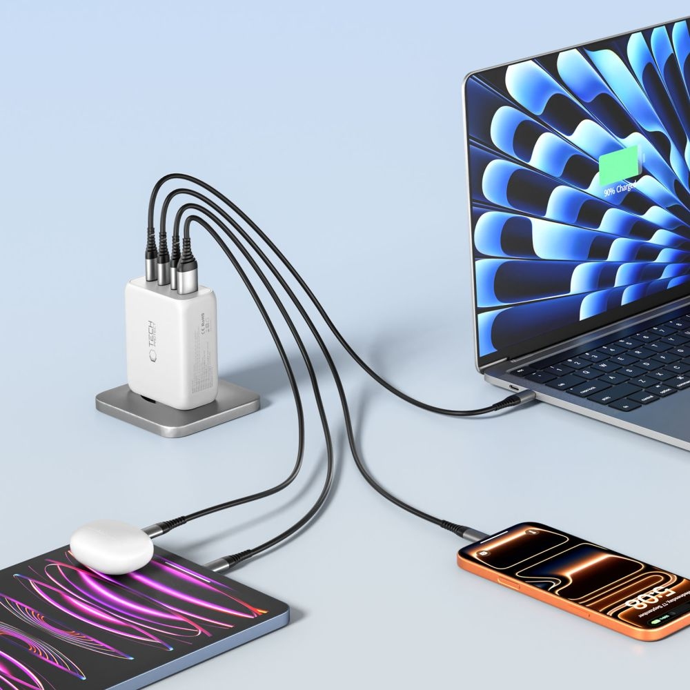 Tech-Protect NC200W-GAN 4-port PD200W/QC3.0 töltő - fehér