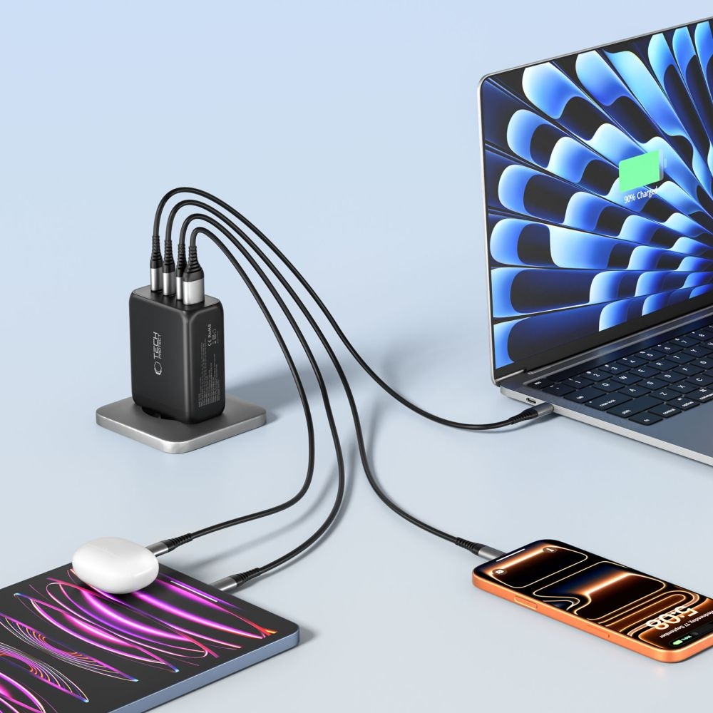 Tech-Protect NC200W-GAN 4 portos PD200W/QC3.0 töltő - fekete