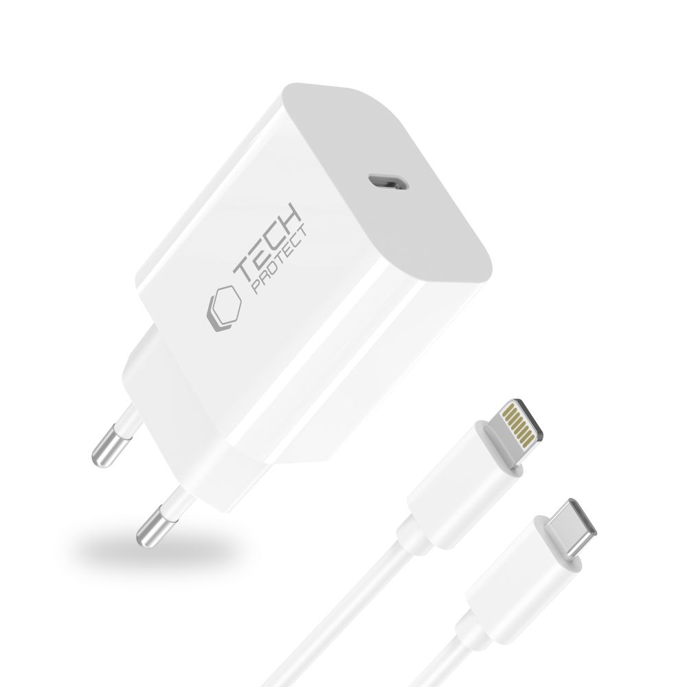 Tech-Protect NC20W PD 20W + villám/USB-C kábel - fehér