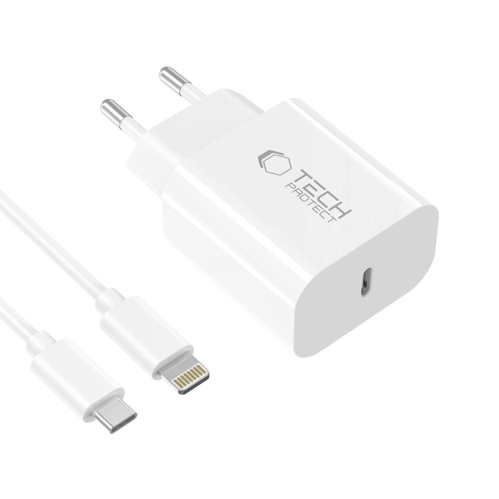 Tech-Protect NC20W PD 20W + villám/USB-C kábel - fehér