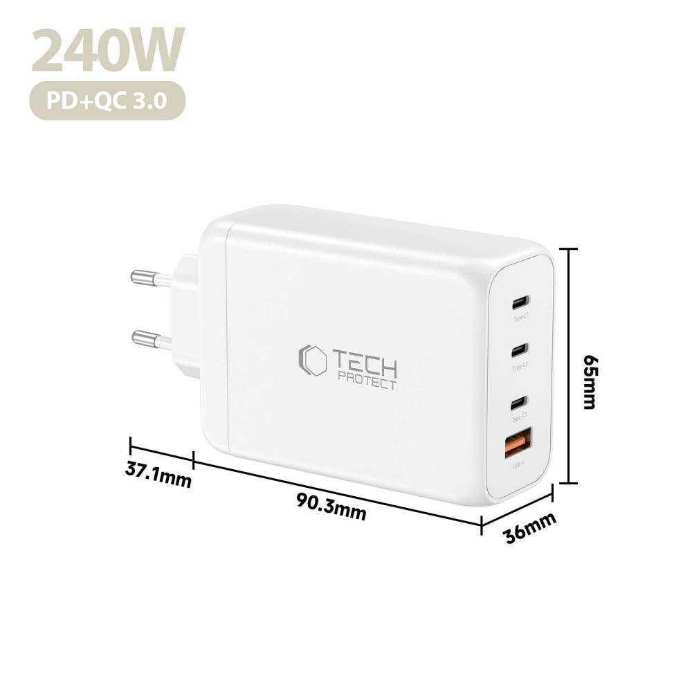 Tech-Protect NC240W-GAN 4-port PD240W/QC3.0 töltő - fehér