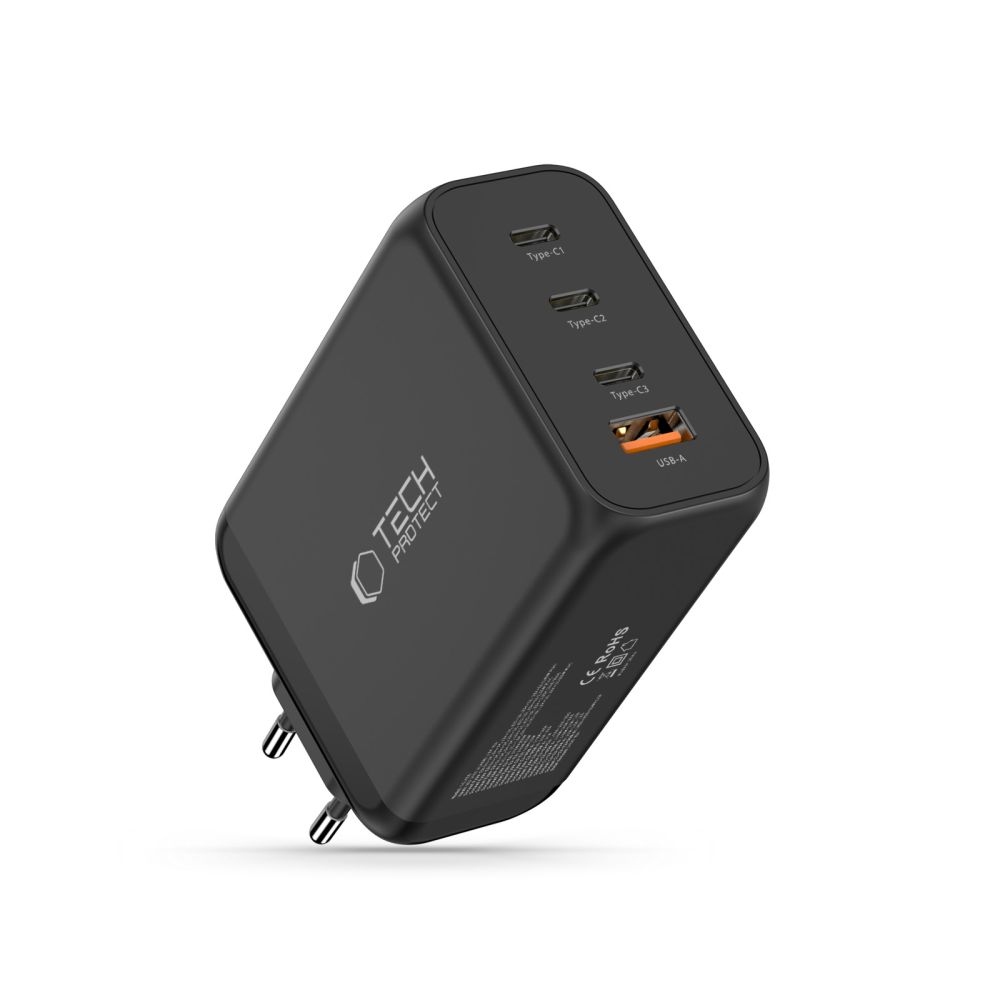 Tech-Protect NC240W-GAN 4-port PD240W/QC3.0 töltő - fekete