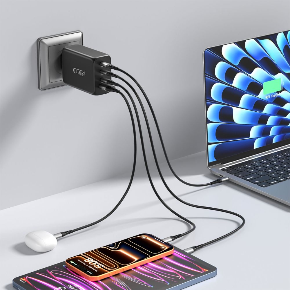 Tech-Protect NC240W-GAN 4-port PD240W/QC3.0 töltő - fekete