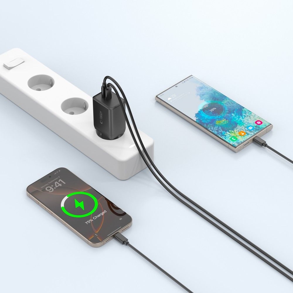 Tech-Protect NC45W-GAN 2 portos töltő PD45W - fekete