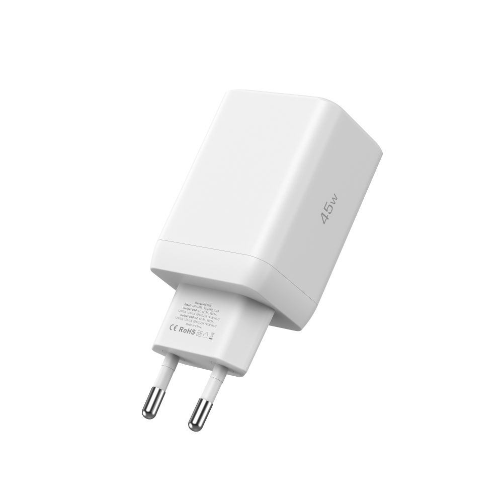 Tech-Protect NC45W-GAN 2 portos PD45W töltő + USB-C/USB-C kábel - fehér
