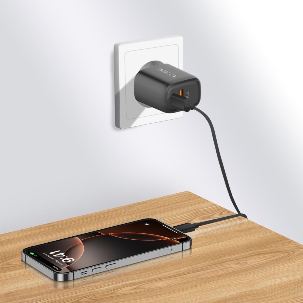 Tech-Protect NCA20 2 portos PD 20W/QC3.0 töltő - fekete