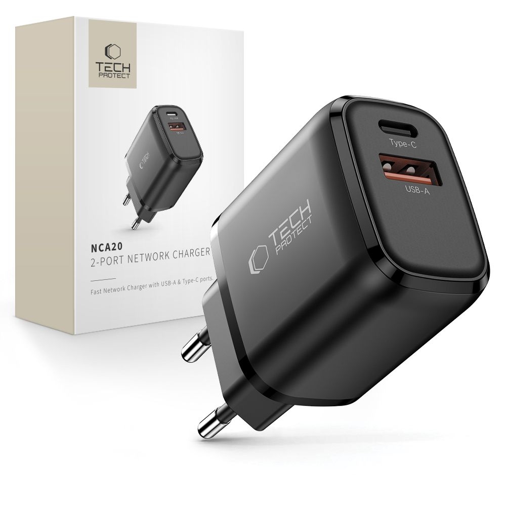 Tech-Protect NCA20 2 portos PD 20W/QC3.0 töltő - fekete