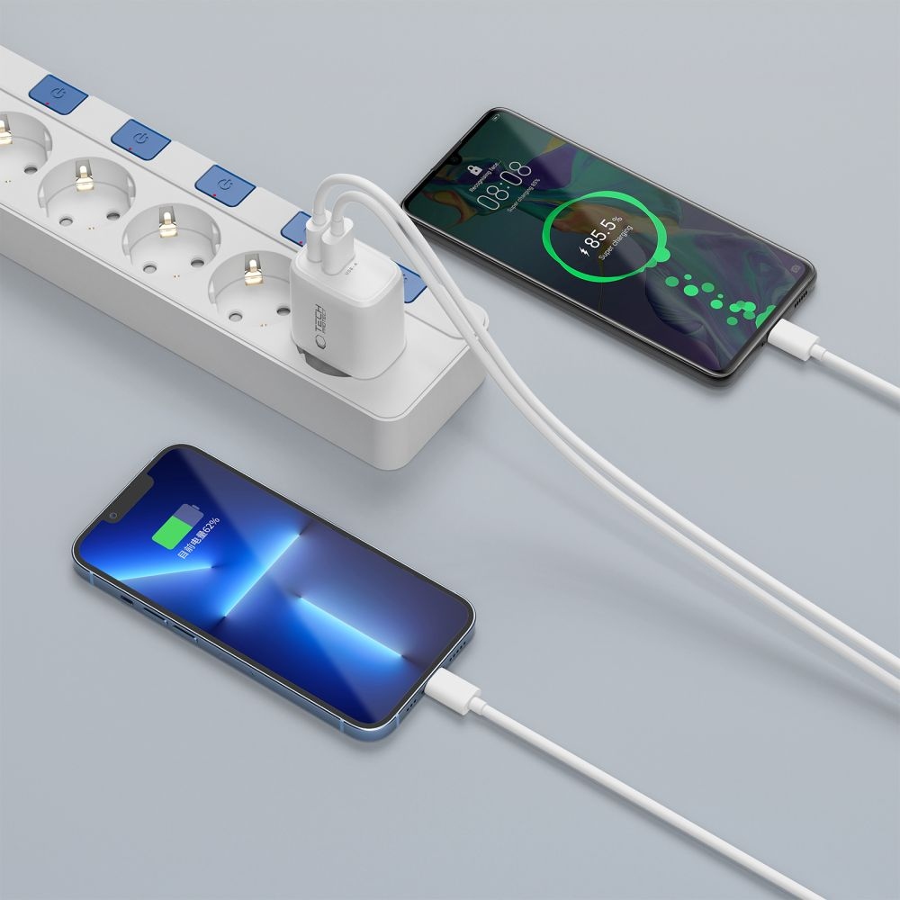 Tech-Protect NCA20 2-port PD 20W/QC3.0 töltő + villám/USB-C kábel - fehér