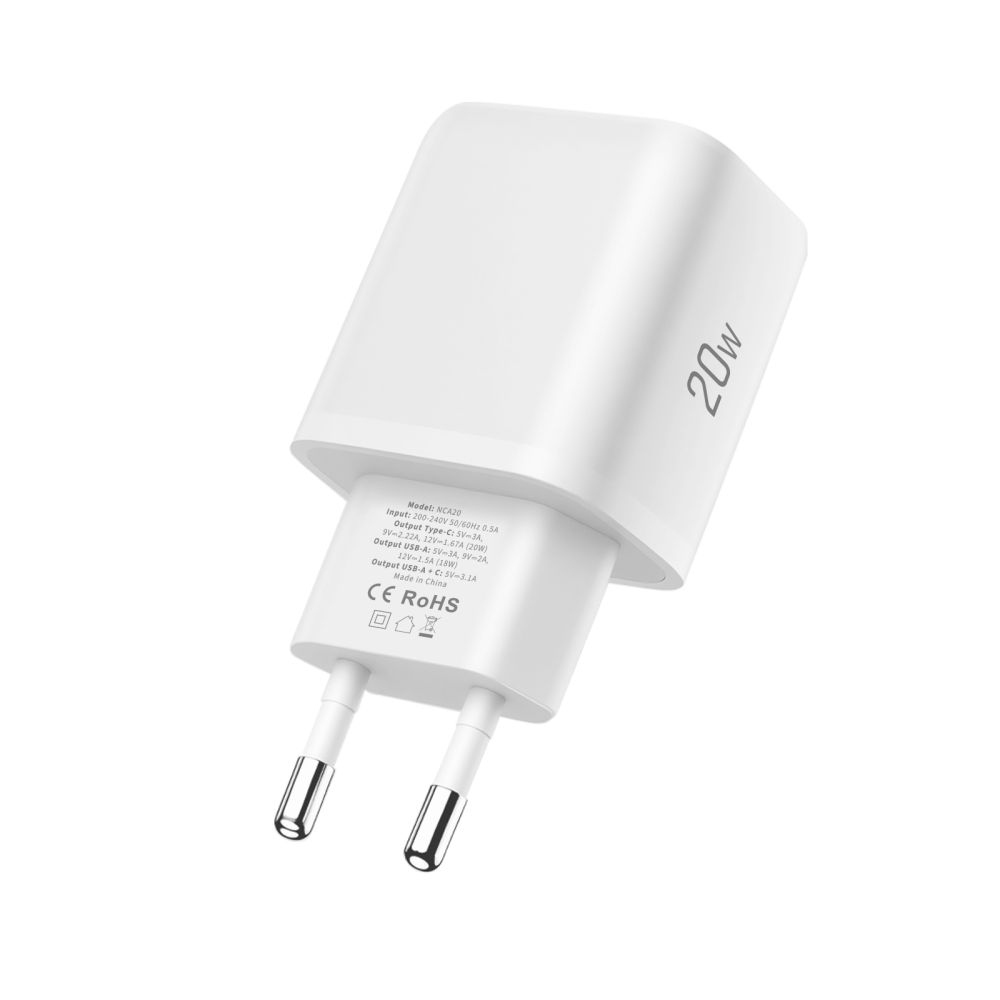 Tech-Protect NCA20 2-port PD 20W/QC3.0 töltő + villám/USB-C kábel - fehér