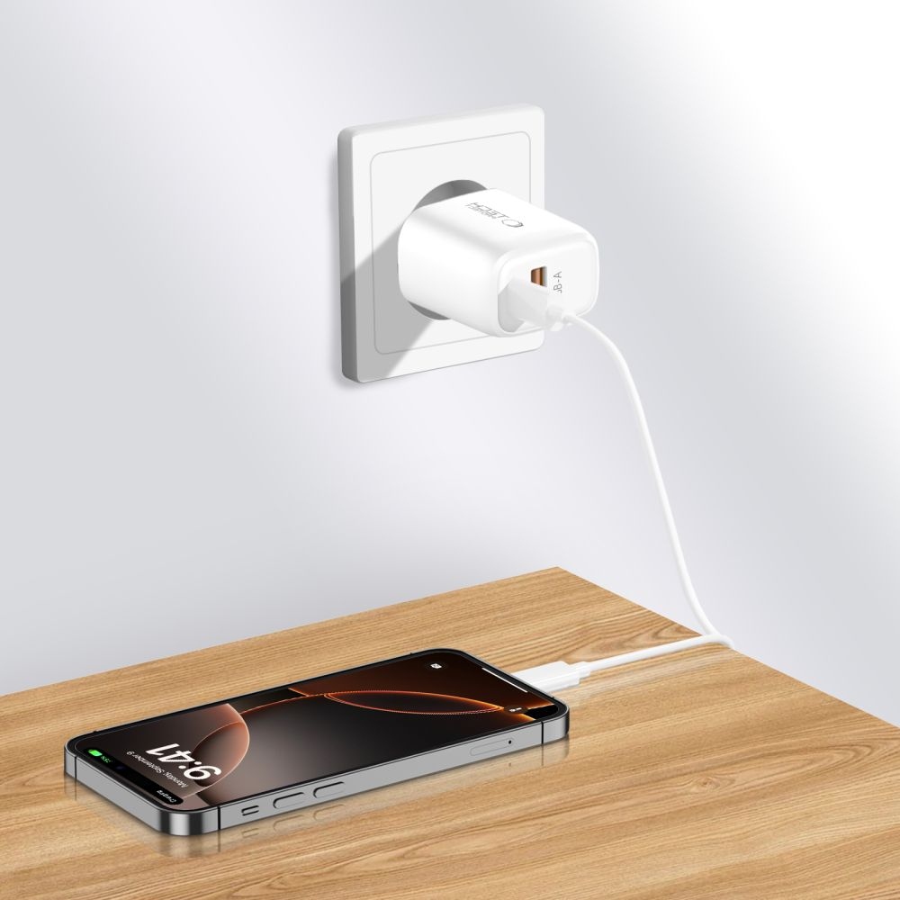 Tech-Protect NCA30 2-port PD 30W QC3.0 töltő + Lightning kábel - fehér