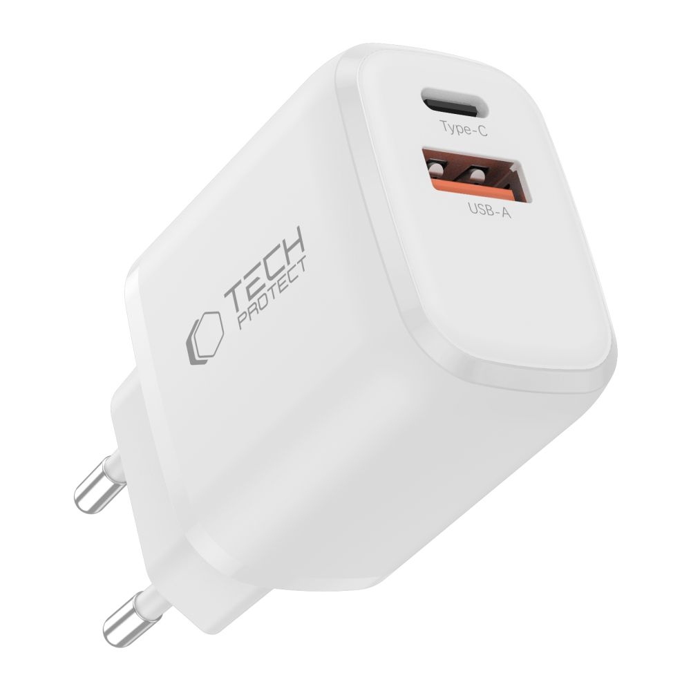 Tech-Protect NCA30 2-port PD 30W QC3.0 töltő + USB-C/USB-C kábel - fehér