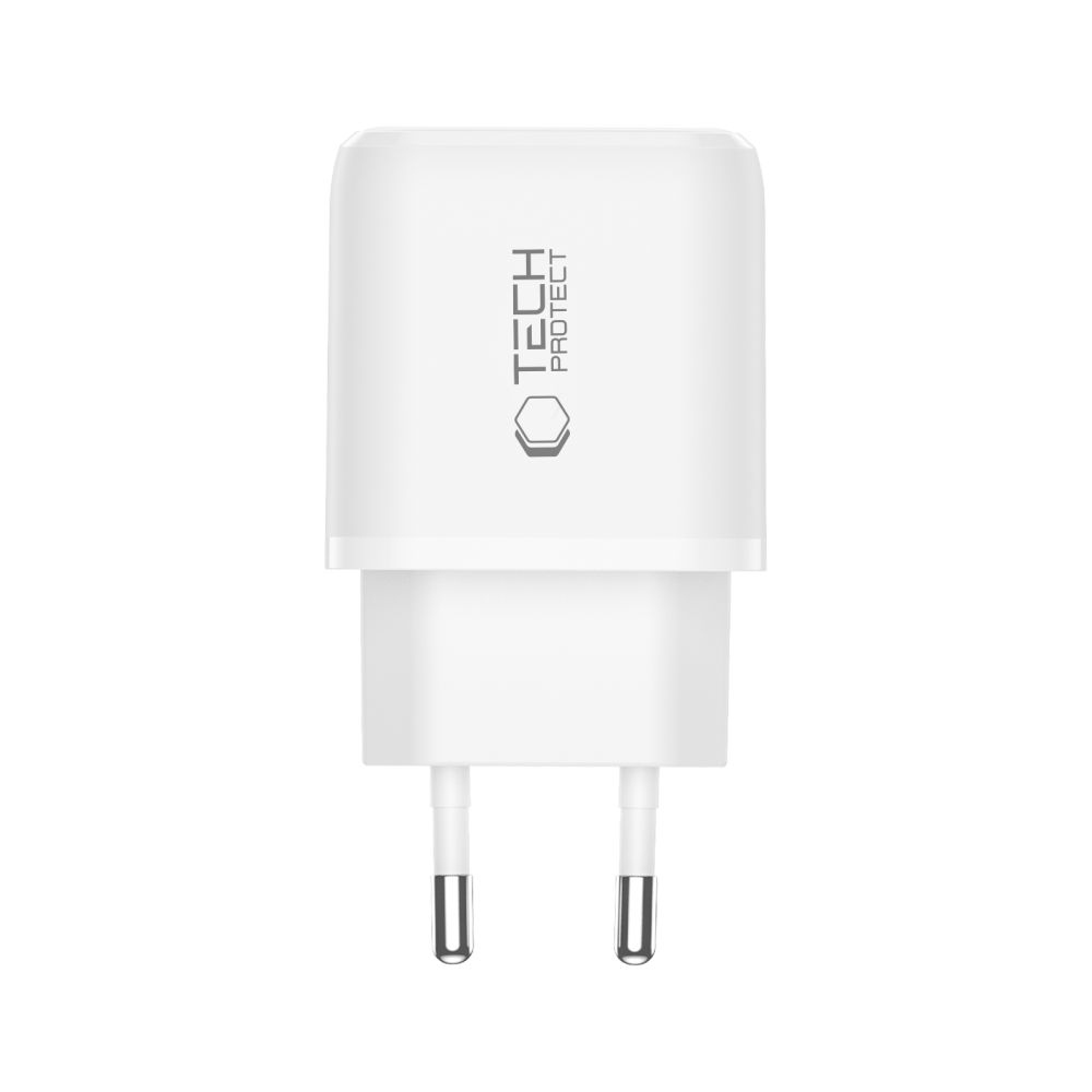 Tech-Protect NCA45W-GaN 2-port PD 45W/QC3.0 töltő + USB-C/Lightning kábel - fehér