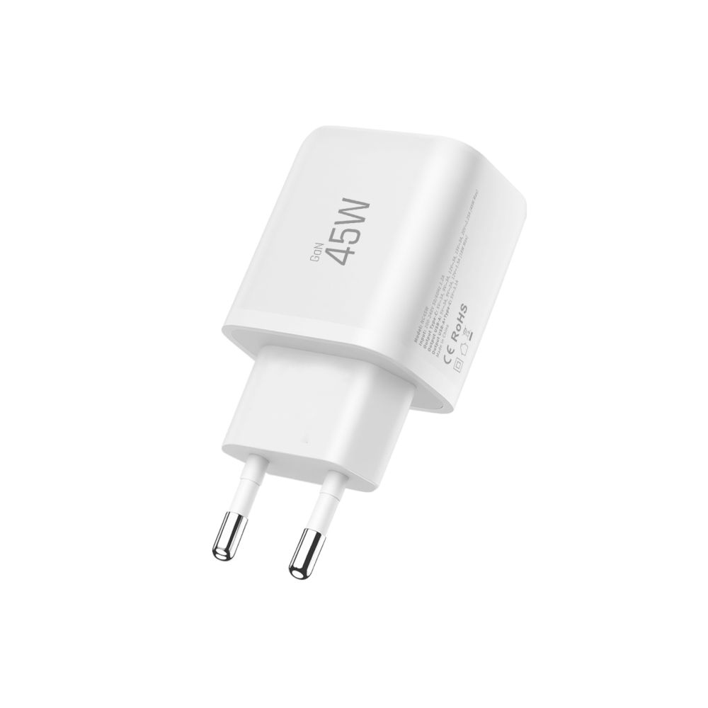 Tech-Protect NCA45W-GaN 2-port PD 45W/QC3.0 töltő + USB-C/Lightning kábel - fehér