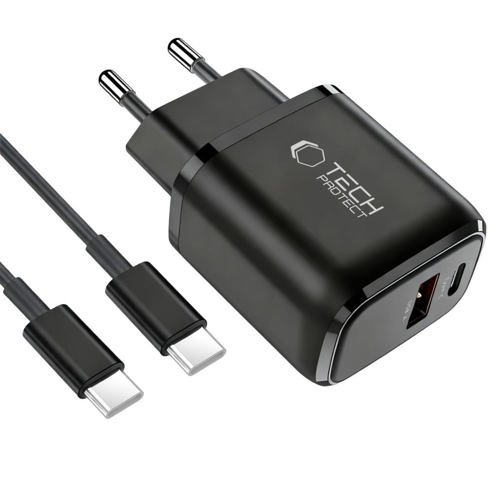 Tech-Protect NCA45W-GaN 2 portos PD 45W/QC3.0 töltő + USB-C/USB-C kábel - fekete